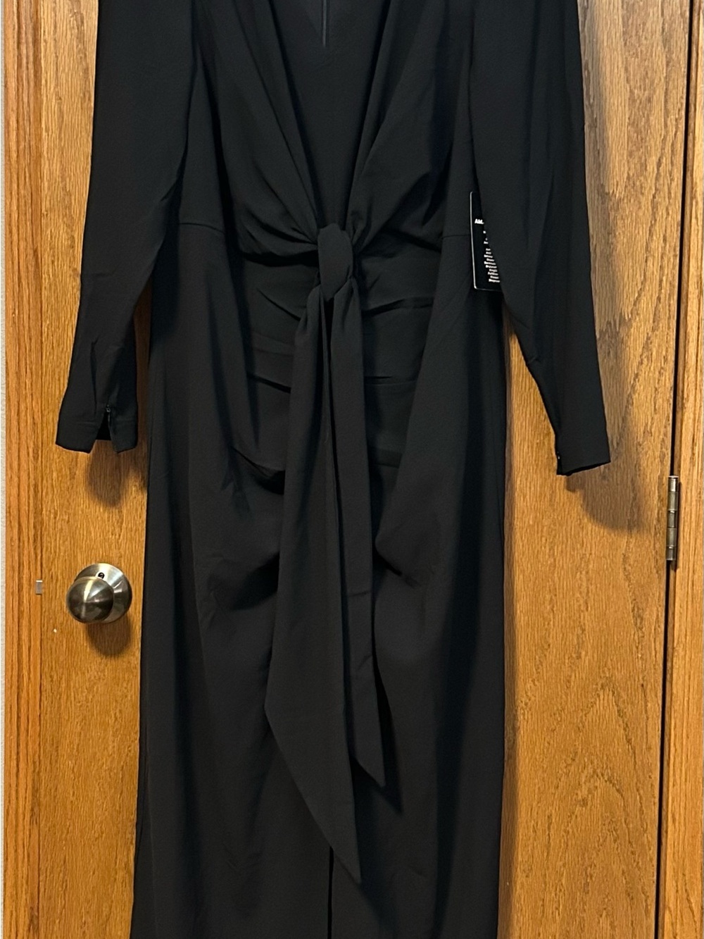 Eloquii Black Long-Sleeve Front Tie Midi Dress